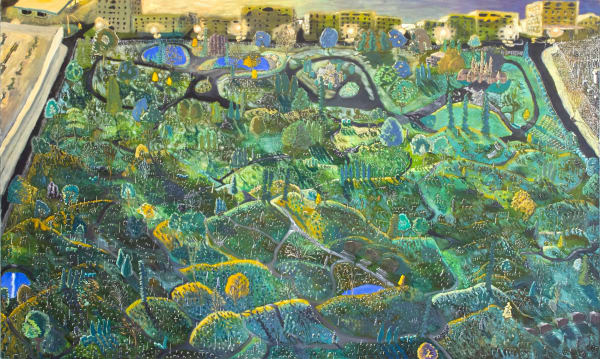 Nick Benfey The Green-Wood Cemetery Oil and acrylic on canvas 43 x 71 in 109.2 x 180.3 cm