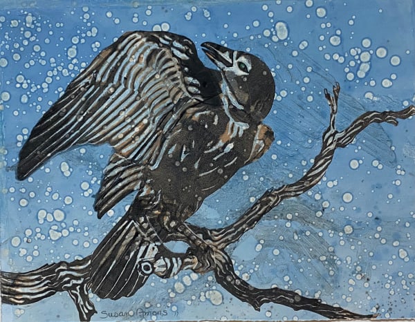 Susan Amons Winter Crow Monoprint (framed) 16 x 20 in 40.6 x 50.8 cm