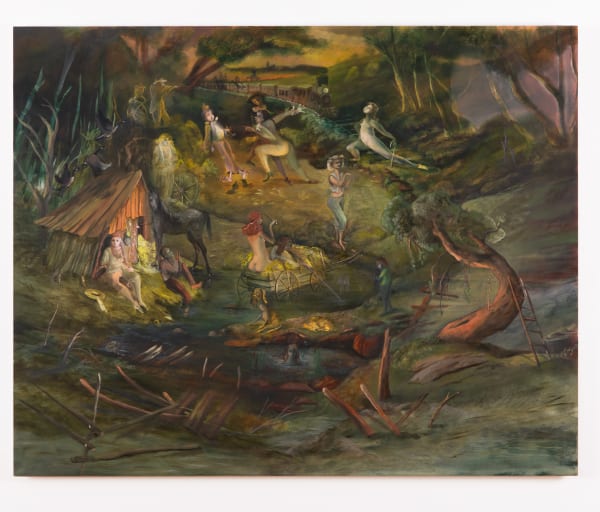 Kate Hargrave The Train Stop Oil on birch panel 48 x 60 in 121.9 x 152.4 cm