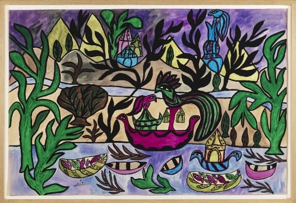 Baya Mahieddine Au bord de la riviere, 1966 Gouache on paper 100 x 150 cm