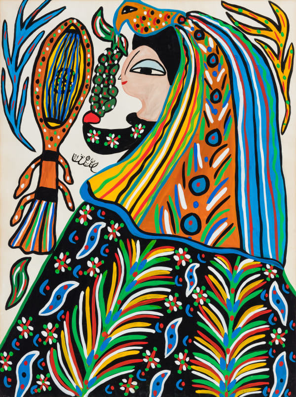 Baya Mahieddine Femme à la coiffe, 1979 Gouache on paper 100 x 75 cm