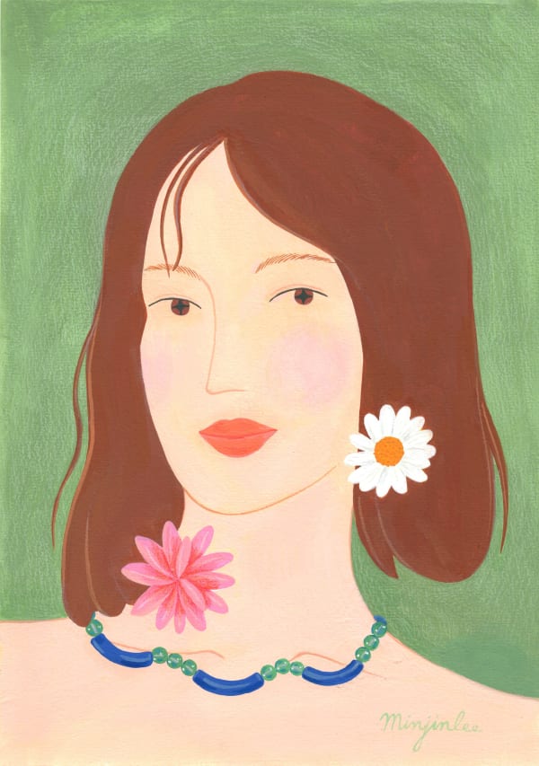 이민진 목걸이를 한 여자, 2024 종이에 아크릴 과슈 29 x 21 cm