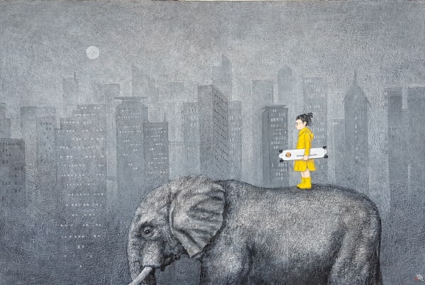 윤형호 새벽을 걷는 작은 별, 2022 mixed media on canvas 145 x 80 cm