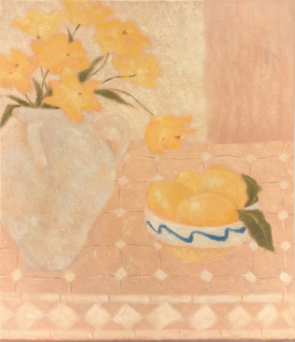 키츠 kits 노란 꽃과 레몬을 준비하면, 2024 acrylic on canvas 53 x 45.5 cm