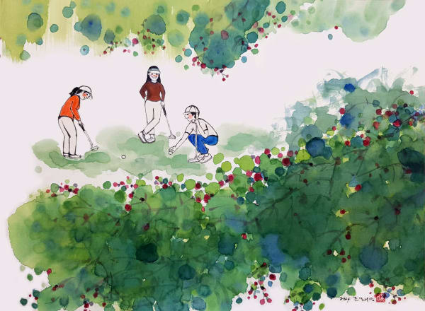 조재영 행복한 Rounding, 2024 화선지 위에 동양화 물감 35 cm x 46 cm