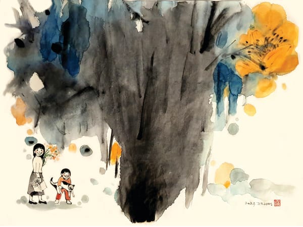 조재영 행복, 2023 화선지 위에 동양화물감 35 cm x 46 cm