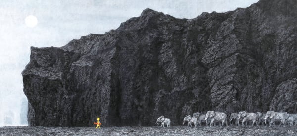 윤형호 새벽을 걷는 작은 별, 2024 mixed media on canvas 170 x 78 cm