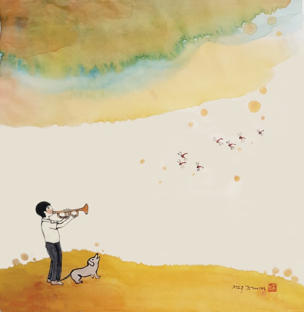 조재영 환희, 2023 화선지 위에 동양화물감 35 cm x 35 cm