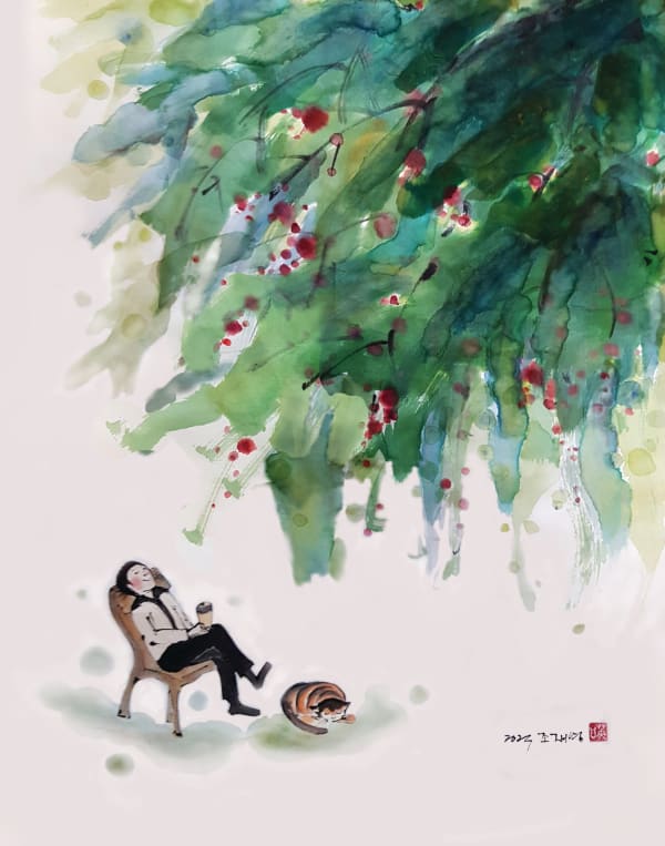 조재영 여유로움, 2023 화선지 위에 동양화물감 46 cm x 35 cm