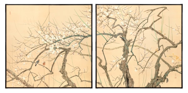 Blooming Plum Trees and Birds