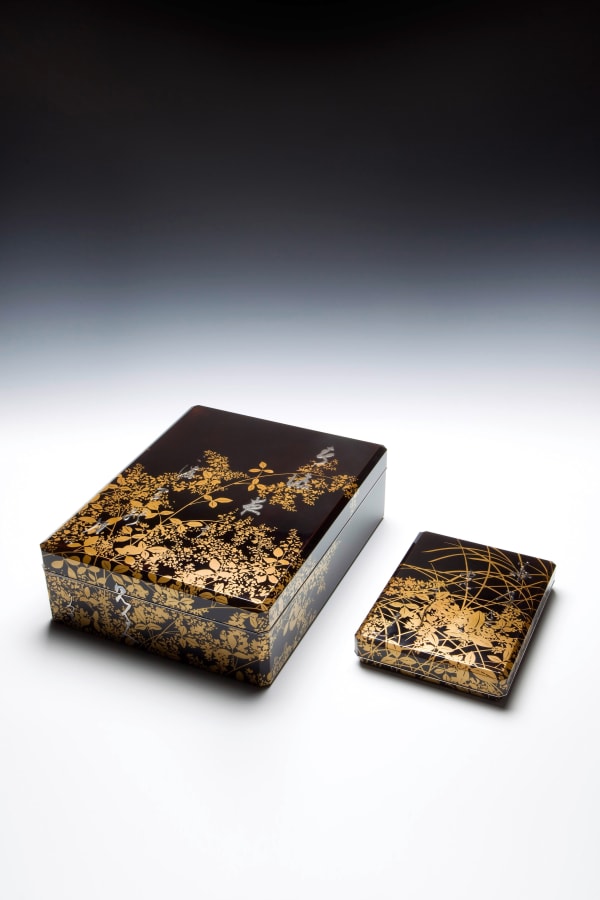 Set of Writing Box and Document Box with Poem, Grasses and Flowers