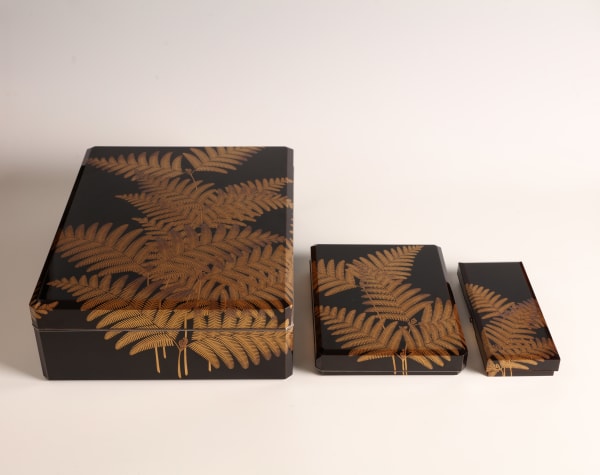 Set of Paper Box, Box for Writing Utensils, and Box for Brushes with Design of Ferns