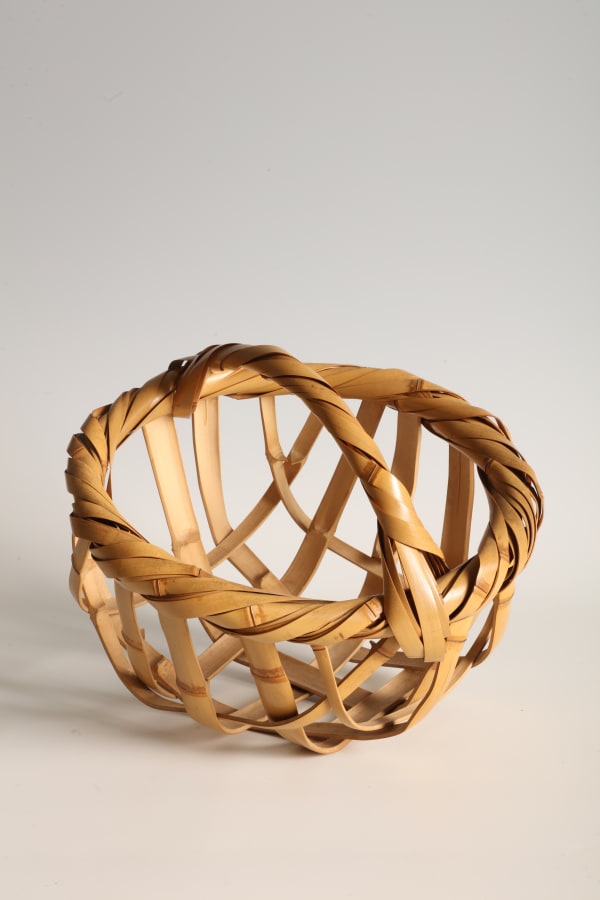 “Paired Dragons” Leached Bamboo Handled Flower Basket