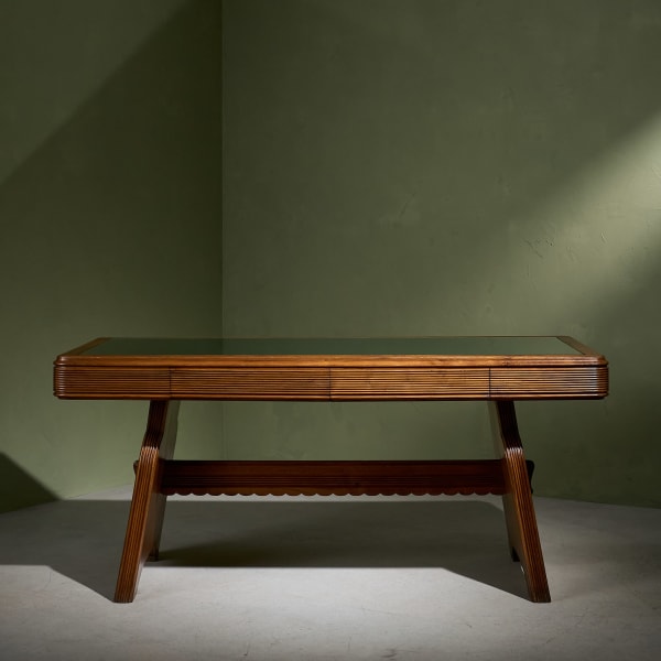 Unique Desk in Solid Chestnut with Grissinato Carvings, Italy, 1940s