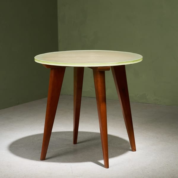 Side Table with Saint Gobain Pastel Green Structured Glass Top, 1940s-1950s