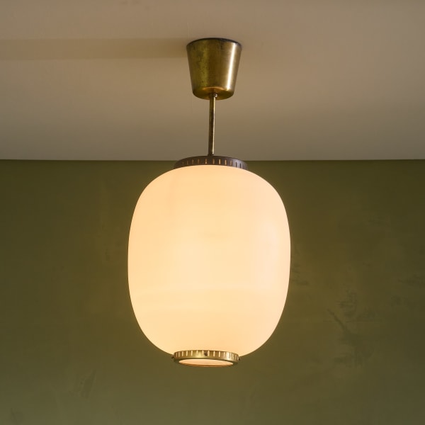 Bent Karlby, Large China Pedant in Opaline Glass and Brass by Lyfa, Denmark, 1960s