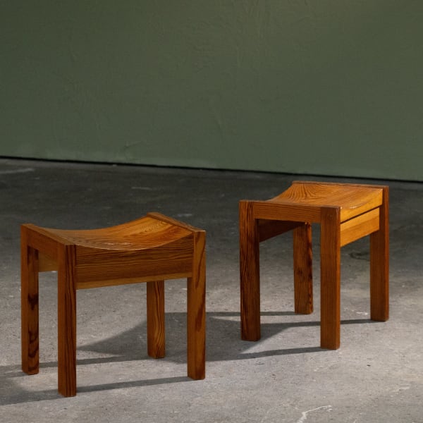 Unknown, Pair of Pine Stools with Curved Seat, France, 1960s
