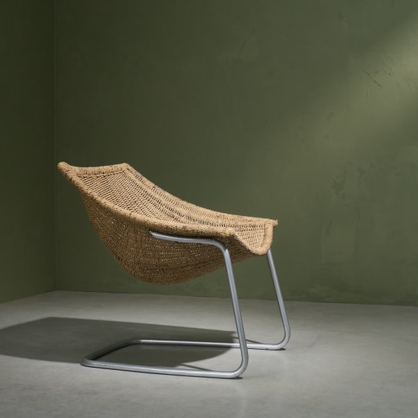 Cantilever Tubular Lounge Chair with Sisal Webbing, The Netherlands, circa 1950s