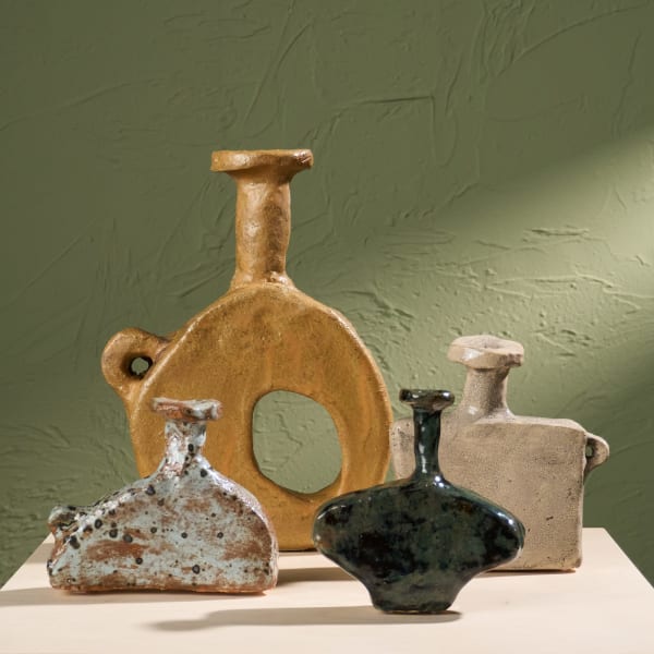 Willem van Hooff, Set of Four Tiny & Small Core Vessels, Glazed Earthenware, The Netherlands, 2020s