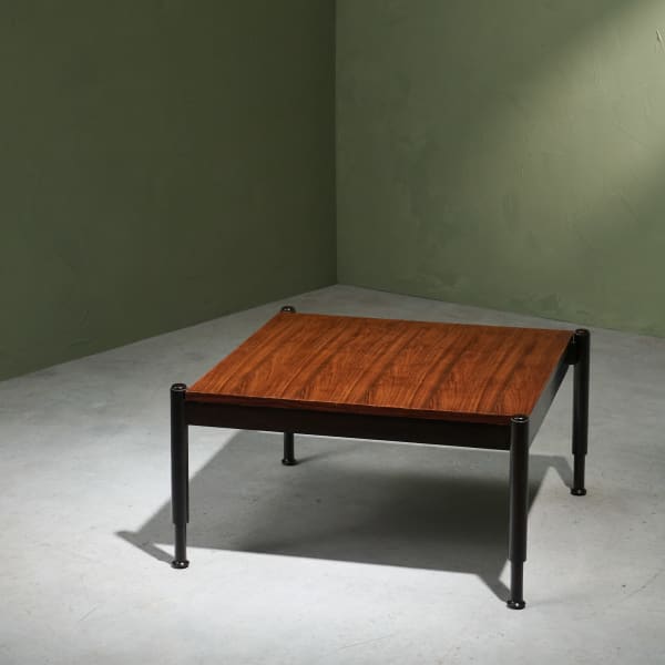 Square Coffee Table in Walnut with Staggered Legs, Italy, 1960s