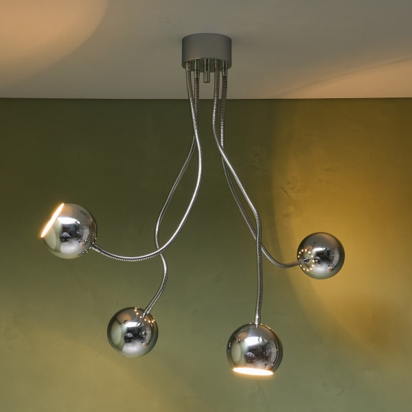 Goffredo Reggiani, Chrome Plated Ceiling Light with 4 Flexible Arms, Italy, 1970s