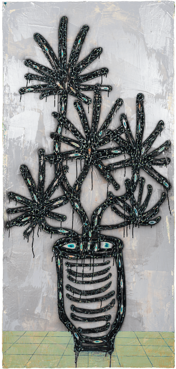 劉文豪 LIU Wen Hao 千年木 Dragon Tree, 2024 壓克力顏料、噴漆/畫布 Acrylic and spray paint on canvas 170 x 80 cm
