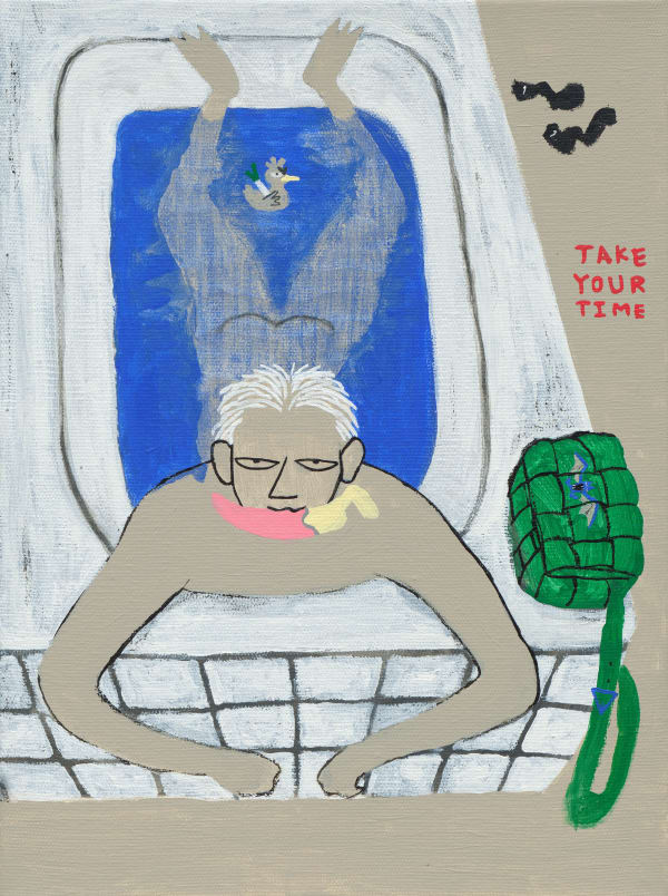 桑拿大可 Sangna Take Pokemon x Bottega Veneta-大嘴蝠&大蔥鴨 Pokemon x Bottega Veneta-Golbat& Farfetch'd, 2022 壓克力顏料／畫布 Acrylic on canvas 15 3/4 x 11 3/4 in 40 x 30 cm