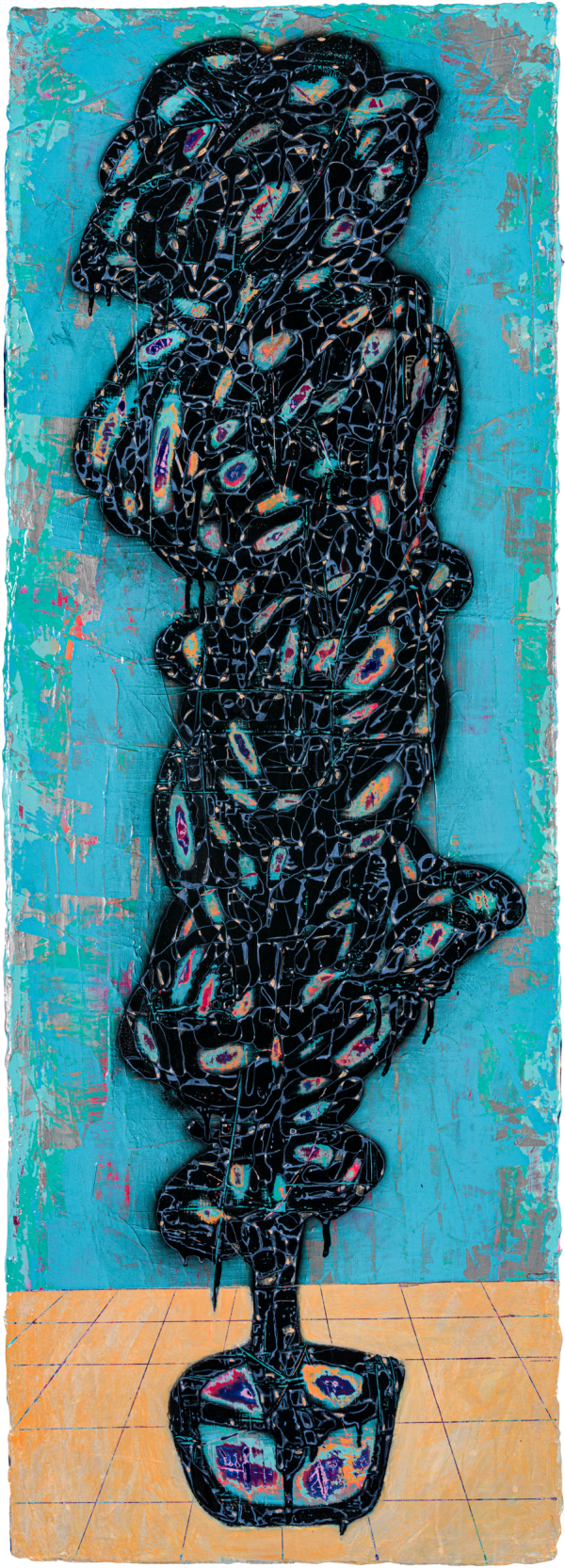 劉文豪 LIU Wen Hao 光能滲透的縫隙 II The Cracks Where Light Gets Through II, 2024 壓克力顏料、噴漆/畫布 Acrylic and spray paint on canvas 121 x 42 cm
