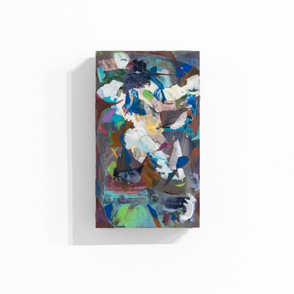 龔寶稜 Pao-Leng KUNG 破口袋 Ripped Pocket, 2024 壓克力顏料、貼紙、塑膠 / 油氈板 Acrylic, stickers and plastic on linoleum block 12.7 x 7.6 x 2.5 cm