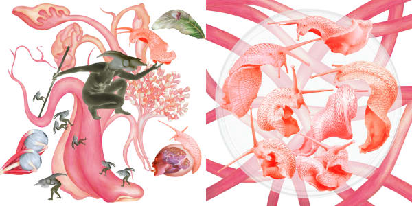 劉世芬 LIU Shih-Fen 〈穆勒氏花園——羊走迷〉局部5 Műllerian's Garden Sheep Wandering, 2013 色鉛筆素描結合數位影像/輸出於紙上(鋁板裱褙) Color pencil sketches combined with digital image, print on paper, mounting on dibond 15 3/4 x 31 1/2 in, 3 Ed. + 1 A.P. 40 x 80 cm, 3 Ed. + 1 A.P.