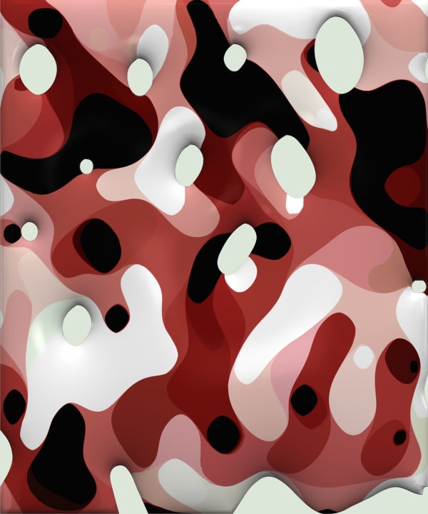 劉世芬 LIU Shih-Fen 紅 迷 * 彩 Red Camouflage, 2022 色鉛筆素描結合數位影像/輸出於紙上(鋁板裱褙) Color pencil sketches combined with digital image, print on paper, mounting on dibond 11 3/4 x 9 7/8 in, 3 Ed. + 1 A.P. 30 x 25 cm, 3 Ed. + 1 A.P.