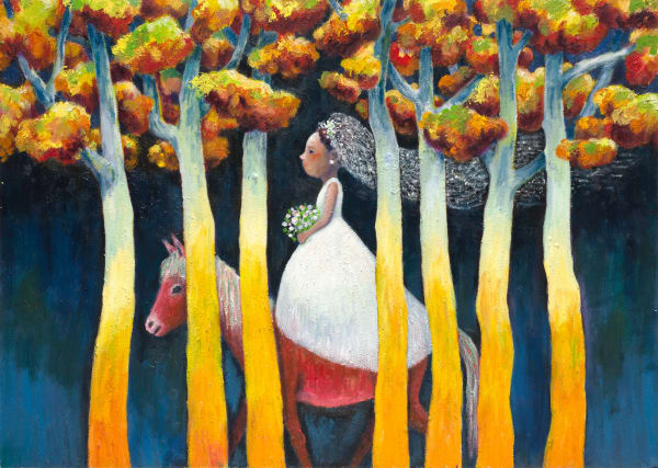 幾米 Jimmy Liao 嫁衣 Wedding Dress, 2023 油彩／紙 Oil on paper 57 x 80.5 cm