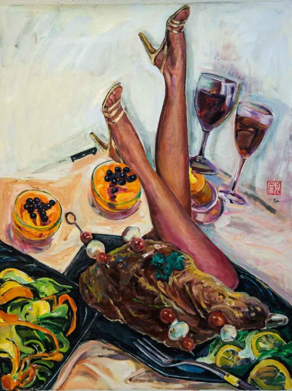 顧福生 Fu-Sheng KU 香烤美腿 Roast Leg, 1994 綜合媒材/畫布 Mixed media on canvas 33 7/8 x 26 in 86 x 66 cm