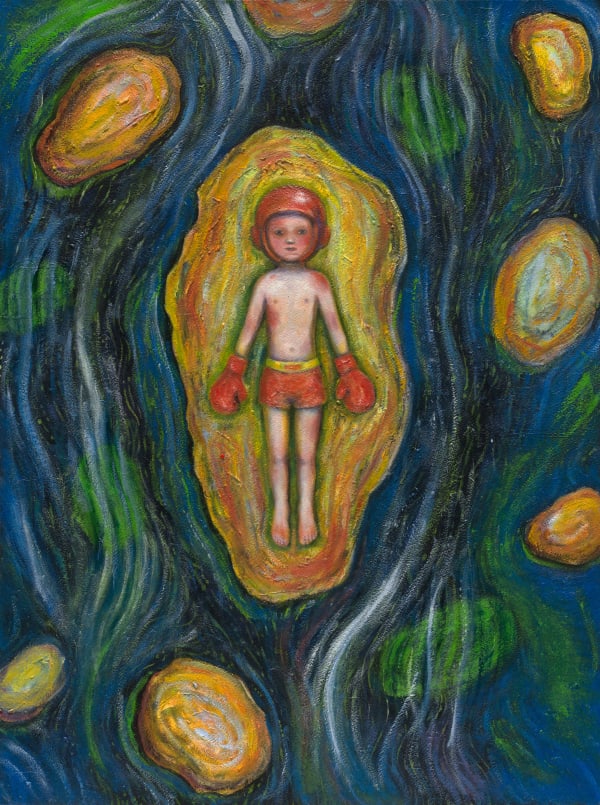 幾米 Jimmy Liao 漂流的拳擊手 Drifting Boxer, 2023 油彩／紙 Oil on paper 76.5 x 57 cm