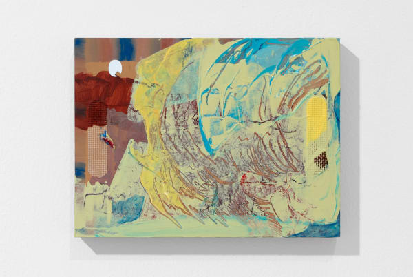 龔寶稜 Pao-Leng KUNG Q, 2023 壓克力顏料、貼紙 / 油氈板 Acrylic and stickers on linoleum block 15.3 x 20.4 x 2.4 cm