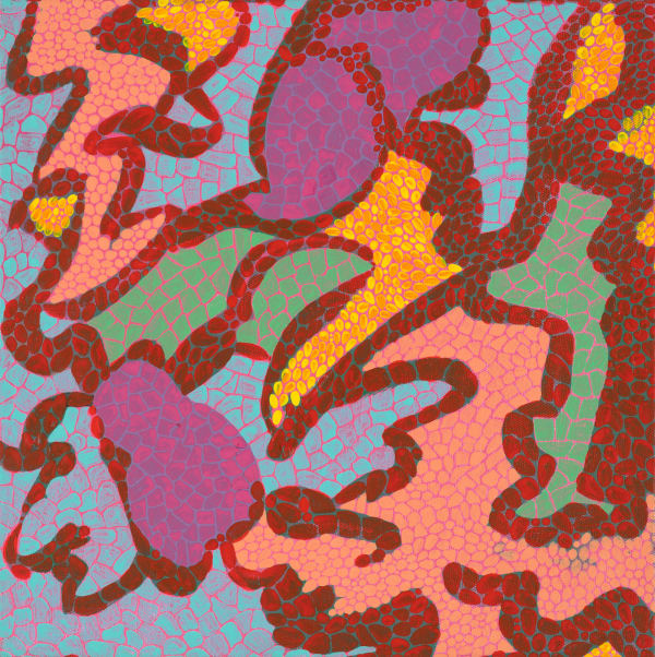 王玫玲 Mei Ling WANG 蝴蝶飛 Butterfly Fly, 2018 壓克力顏料、批土/畫布 Acrylic and putty on canvas 11 3/4 x 11 3/4 in 30 x 30 cm