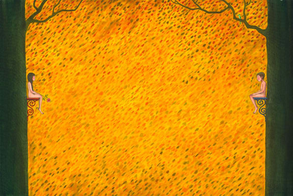 幾米 Jimmy Liao 距離 Distance, 2017 壓克力顏料、水彩、油性簽字筆/紙 Acrylic, watercolor and marker on paper 14 1/8 x 21 5/8 in 36 x 55 cm