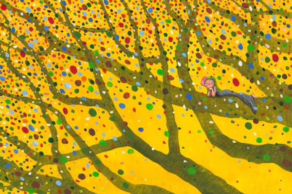 幾米 Jimmy Liao 繽紛 Hues Everywhere, 未紀年 n.d. 壓克力顏料、水彩、油性簽字筆／紙 Acrylic, watercolor and marker on paper 14 1/4 x 21 5/8 in 36.3 x 55 cm