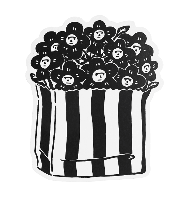 劉正堃 Abei LIU COMIC BOOK SERIES MOVIE NIGHT WITH HUA HUA - POPCORN, 2022 壓克力顏料／木板 Acrylic on wood 16 1/2 x 13 3/8 x 1 1/8 in 42 x 34 x 3 cm