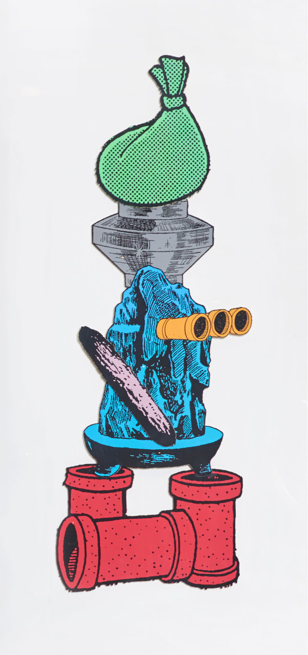 金氏徹平 Teppei KANEUJI 遊戲、舞與結構 (彩色合板) #14 Games, Dance and the Construction (Color Plywood) #14, 2018 絹印/木板 Screen print on wood panel 63 3/4 x 23 1/4 x 1 3/8 in 162 x 59 x 3.5 cm