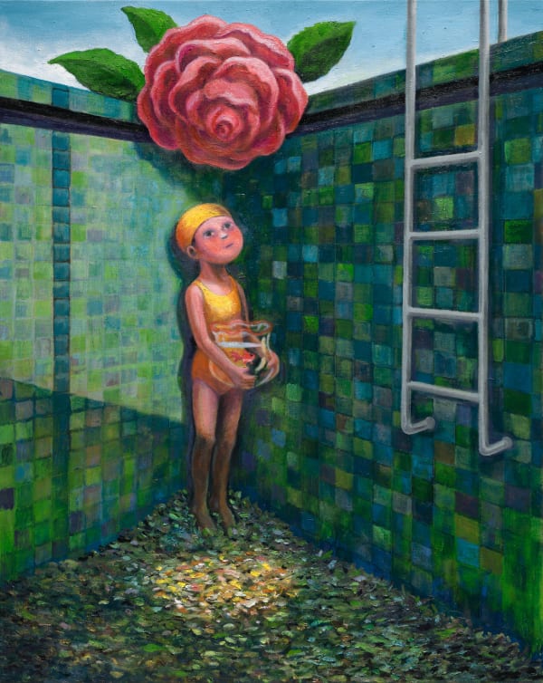 幾米 Jimmy Liao 我和雨下了一場花 A Flower Descends from the Sky, 2023 油彩／畫布 Oil on canvas 91 x 72 cm