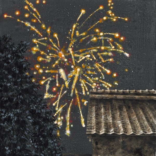 葉仁焜 YEH Jen-Kun 散落 V Scattering Ashes V, 2021 水墨、膠彩、銀箔/畫布 Ink, eastern gouache and silver foil on canvas 17 3/4 x 17 3/4 in 45 x 45 cm