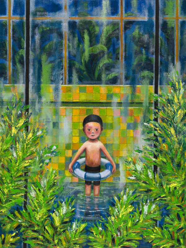 幾米 Jimmy Liao 樹呀! 我想和你一起游泳 Hey Tree! I Wanna Go Swimming with You, 2023 油彩/紙 Oil on paper 76.5 x 57 cm