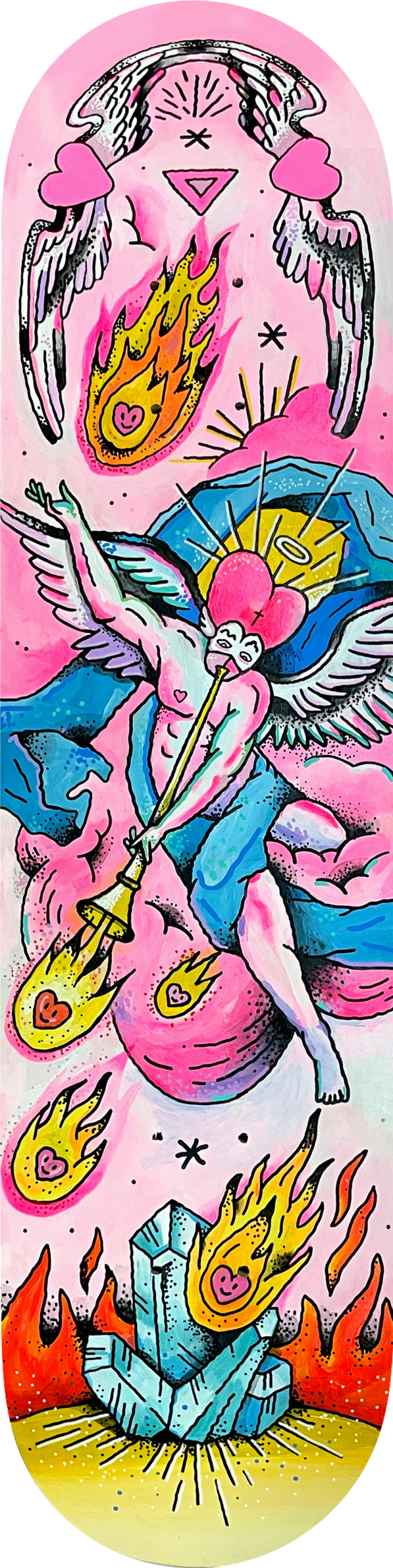 喇叭吮 Laba 天降愛火 Love fire, 2023 壓克力顏料／木板 Acrylic on woodboard 31 1/2 x 7 7/8 in 80 x 20 cm