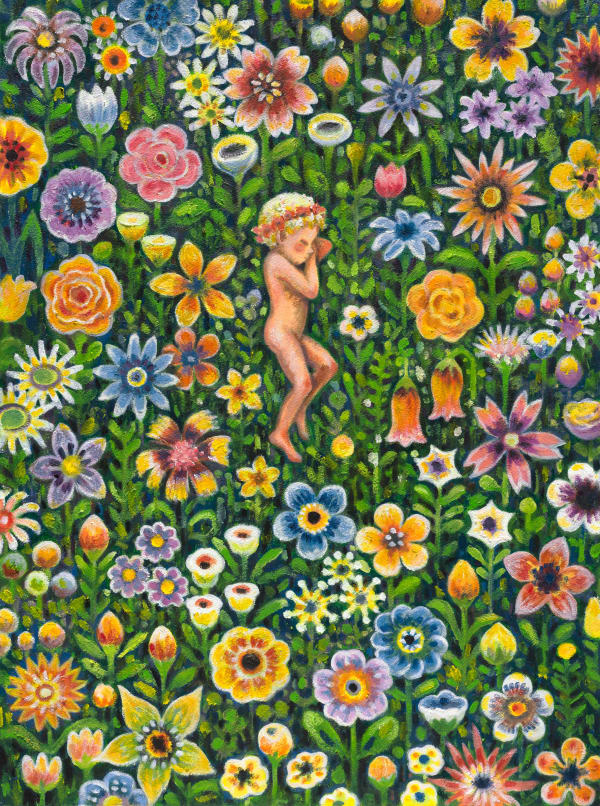 幾米 Jimmy Liao 午睡的花園 Garden for Afternoon Naps , 2023 油彩／紙 Oil on paper 76.5 x 57 cm