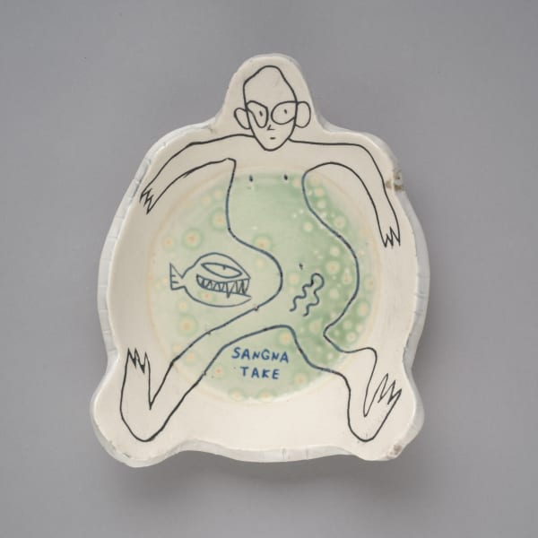 桑拿大可 Sangna Take 泡澡-4 Take a Bath No.4, 2024 陶瓷、化妝土、釉 Clay, engobe, glaze 14 x 11 x 2.5 cm