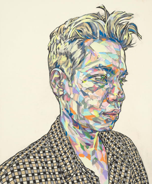曲家瑞 Kristycharay 歐森 Olsen, 2022 炭筆、壓克力顏料、亮粉/畫布 Carbon pencil, acrylic and glitter on canvas 23 5/8 x 19 3/4 in 60 x 50 cm