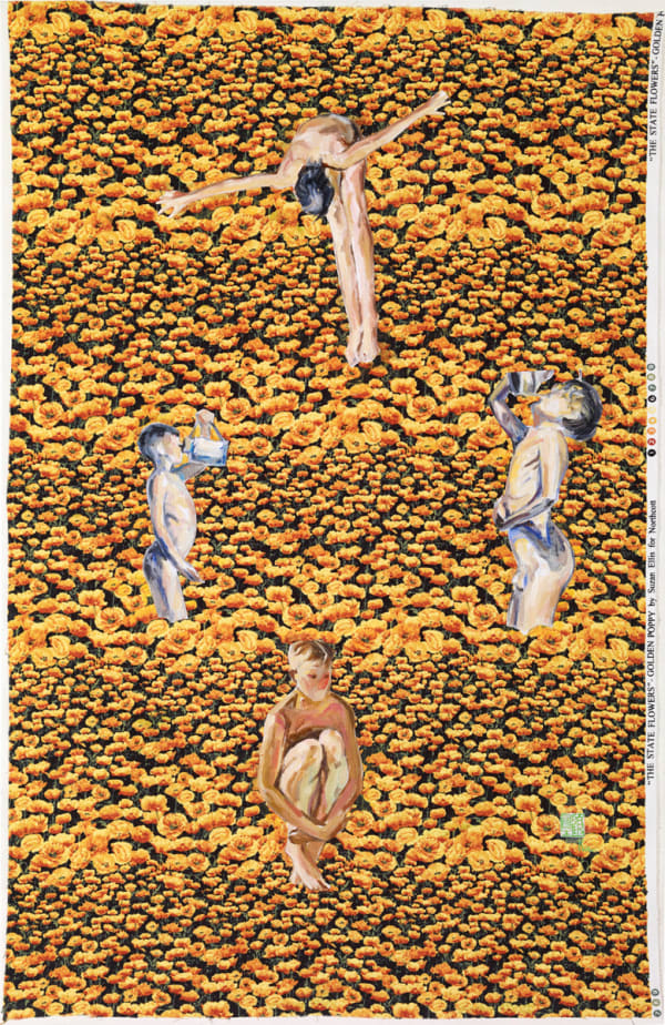 顧福生 Fu-Sheng KU 童年 Children's Hour, 2010 綜合媒材/印花布 Mixed media on printed calico 38 5/8 x 25 1/4 in 98 x 64 cm