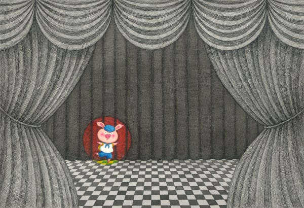 幾米 Jimmy Liao 翹課的豬 Piggy That Skips Class, 未紀年 n.d. 壓克力顏料、水彩、油性簽字筆／紙 Acrylic, watercolor and marker on paper 15 1/8 x 22 5/8 in 38.5 x 57.5 cm