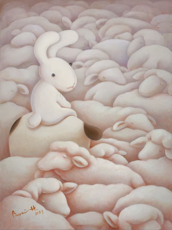 黃本蕊 Benrei HUANG 羊不數羊,尼尼代勞 Sheep don't count sheep, nini does, 2023 壓克力顏料/畫布 Acrylic on canvas 101.6 x 76 cm